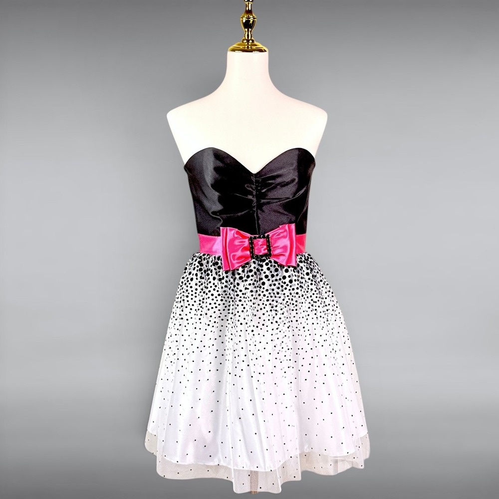 VTG Jessica McClintock Gunne Sax Prom Mini Dress 3 Strapless PolkaDot Tulle Pink